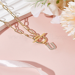 Collier avec pendentif lettre en acier inoxydable 304 et micro pavé de zircone cubique en laiton&nbsp;NJEW-LP0001-36U-G
