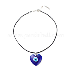Collier pendentif mauvais œil au chalumeau bleu avec cordon ciré pour femme&nbsp;NJEW-JN03955-03