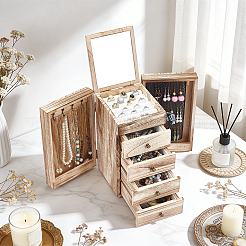 Boîte à bijoux en bois à un niveau avec tiroir et miroir pour bagues&nbsp;AJEW-WH0696-827
