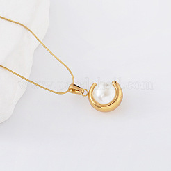 3 elegante collar con colgante redondo de perla blanca de imitación pavé de acero inoxidable para mujer.&nbsp;CF2147