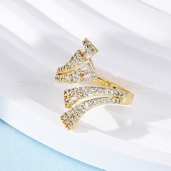 Mikropavé-Manschettenringe aus klarem Zirkonia aus Messing für Damen&nbsp;RJEW-U043-11G