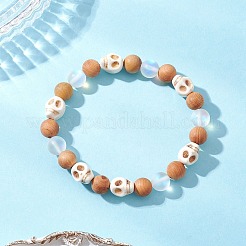 Stretch-Armbänder aus Naturholz mit runden Perlen für Damen&nbsp;BJEW-JB12588