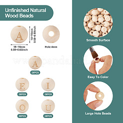 100 pièce 5 styles de perles européennes en bois naturel non fini&nbsp;WOOD-TA0001-84