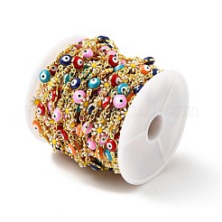 Fiore smaltato in ottone fatto a mano e catena a maglie malocchio&nbsp;CHC-D032-02G-02