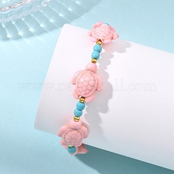 Stretch-Armbänder aus synthetischen Türkis- und Messingperlen für Damen&nbsp;BJEW-JB13876-03