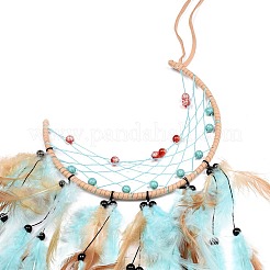 Filet/toile tissé de lune avec décoration de pendentif en plumes&nbsp;HJEW-I013-04