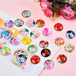 Blume gedruckt Glas Cabochons&nbsp;GGLA-SZ0001-15