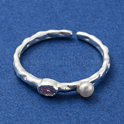 Offener Manschettenring aus Naturperle mit Strass&nbsp;RJEW-H220-16S