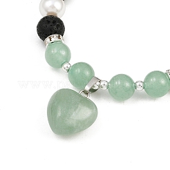 Braccialetti con ciondoli a forma di cuore in avventurina verde naturale&nbsp;BJEW-JB12402-03