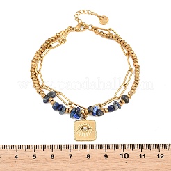 Bracelets double rangs bohèmes en acier inoxydable 304 et perles de lapis-lazuli naturel&nbsp;BJEW-C150-01C-G