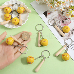 12 mini porte-clés pendentif en cuir PU avec batte de baseball en bois&nbsp;DIY-SP0001-51B