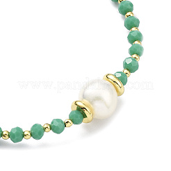 Braccialetto regolabile con perline intrecciate di perle e vetro e ottone da donna&nbsp;BJEW-O187-14