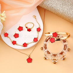 Bracciali a polsino in lega acrilica con fiori e bracciali a maglie e orecchini a bottone e collane con pendenti e anelli&nbsp;WG72368-04