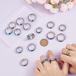 18 pieza de 9 tamaños de anillos de dedo ranurados de acero inoxidable 201&nbsp;STAS-UN0049-98MC