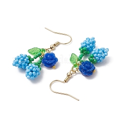 Boucles d'oreilles pendantes en acier inoxydable 304 avec perles de verre et fleur de cerisier&nbsp;EJEW-MZ00419-05