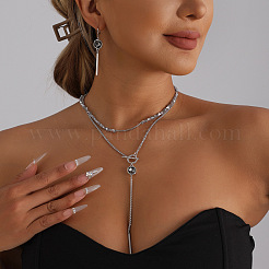 Schwarzes quadratisches Lariat-Halsband aus einer Legierung aus Glas und Kunststoffperlen&nbsp;WG26488-01