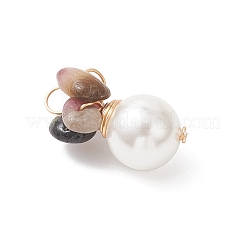 Anhänger aus natürlichem Turmalinsplitter und mit Kupferdraht umwickelten Muschelperlen&nbsp;PALLOY-JF04951-01