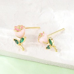 Valentinstag-Ohrstecker aus Messing mit Mikropavé-Fassung und klaren Zirkonia.&nbsp;EJEW-T051-01G