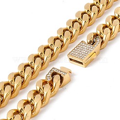Collana con catene a maglie in acciaio inossidabile placcato ionico (ip) 304 con strass di cristallo per donna&nbsp;NJEW-E155-04G