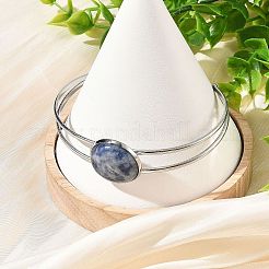 Brazaletes planos redondos de acero inoxidable 304 con piedras mixtas naturales para mujer.&nbsp;BJEW-JB14352-02