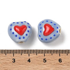 Cuentas de esmalte de porcelana hechas a mano con patrón de corazón&nbsp;PORC-G016-03M