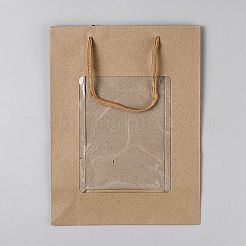 Geschenktüten aus Kraftpapier mit sichtbarem Fenster und Seilgriffen&nbsp;ABAG-WH0038-76B