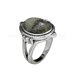 Anelli ovali in lega di zinco con labradorite naturale&nbsp;WG970F5-05