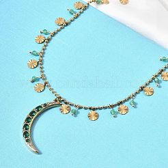 Collane con ciondolo a forma di luna in acciaio inossidabile 304 con zirconi cubici verdi per donna&nbsp;NJEW-F362-03G