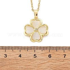 Colliers pendentifs en forme de trèfle en laiton et oxyde de zirconium en verre œil de chat pour femmes&nbsp;NJEW-S448-07G