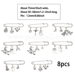 8 ensemble de broches à épingle de sûreté en alliage de zinc avec breloques citrouille&nbsp;JEWB-FH0001-30