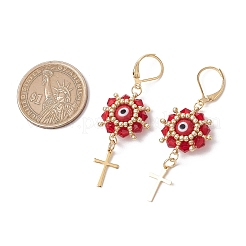 Pendientes de acero inoxidable 304 con cuentas de vidrio y cierre de palanca con forma de ojo malvado y cruz.&nbsp;EJEW-MZ00420