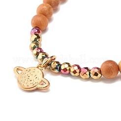 2 pièces 2 bracelets extensibles en obsidienne naturelle et hématite synthétique et bois avec breloque planète&nbsp;BJEW-JB07616