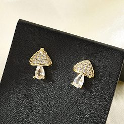 Orecchini a bottone in ottone con zirconi chiari e micro pavè&nbsp;EJEW-R016-26G-13