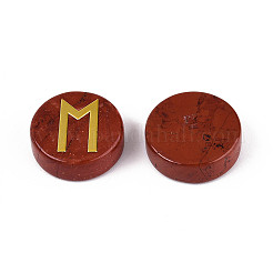 Messing Elder Futhark Alphabet eingraviert Symbol flach rund natürliche rote Jaspis Runensteine&nbsp;G-I373-01C