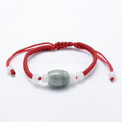Natürliche myanmarische Jade / Burmese Jade geflochtene Perlenarmbänder&nbsp;X-BJEW-F307-02
