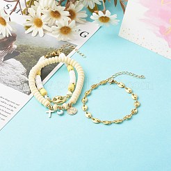 Set di bracciali con catena a maglie in lega e perline in ottone elasticizzato e fatto a mano in stile 5 pz 5 in stile&nbsp;BJEW-SZ0001-66B