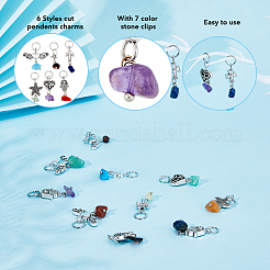 6 Sets 6 Stile Chakra natürliche & synthetische gemischte Steinsplitter Legierung Anhänger&nbsp;FIND-FH0006-29