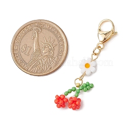 Pendentif décoratif en perles de verre à motif de cerises et de fleurs&nbsp;HJEW-MZ00155