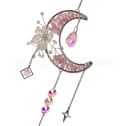 Atrapasueños colgante de metal con forma de luna y virutas de cuarzo rosa natural&nbsp;GG-CBAB970-03A
