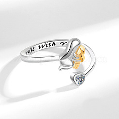 Anelli aperti con polsino in ottone micro pavé e zirconi cubici trasparenti per la festa della mamma&nbsp;FS-WG554EA-01