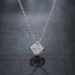 Collier avec pendentif cube en zircon cubique en laiton plaqué argent&nbsp;NJEW-BB00455