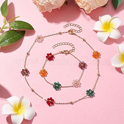 Glasblumen-Gliederarmband- und Halsketten-Sets&nbsp;SJEW-JS01296