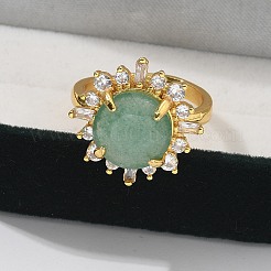 Sonnenblumen Naturgrün Aventurin Fingerringe&nbsp;RJEW-B113-03G-03