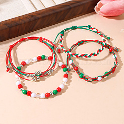 4 stücke 4 arten weihnachten acryl perlen geflochtene perlen armbänder & stretch armbänder & baumwollkordel geflochtene armbänder&nbsp;FS-WG84904-01