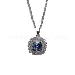 Quadratische Legierung Strass Anhänger Halskette & Ohrstecker & Fingerring Sets&nbsp;WG30FCB-02