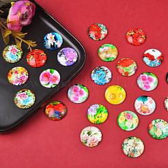 Fleurs imprimés cabochons de verre&nbsp;sgGGLA-SZ0001-14