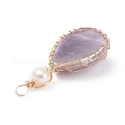 Pendentifs enveloppés de fil de cuivre d'améthyste naturelle&nbsp;PALLOY-JF01398-04