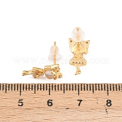 Boucles d'oreilles puces en laiton serties de micro-pavés de zircon cubique transparent pour fille&nbsp;EJEW-A150-01G