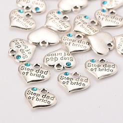 Thema Hochzeit antiken silbernen Ton tibetischen Stil Legierung Herz mit Stiefvater der Braut Rhinestone-Charme&nbsp;TIBEP-N005-22B