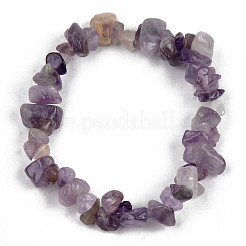 Pulseras elásticas con cuentas de amatista natural con chip unisex&nbsp;BJEW-S143-13
